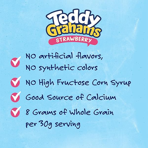 TEDDY GRAHAMS STRAWBERRY FLAVOR GRAHAM SNACKS, KIDS SNACKS, 10 OZ