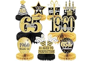 TEVXJ 9PCS 65th Birthday decorations 65th birthday Centerpieces for Tables Decorations Vintage 1960 Honeycomb Table Topper Back in 1960 65th Birthday Decorations for Men and Woman 65 Years Birthday Party