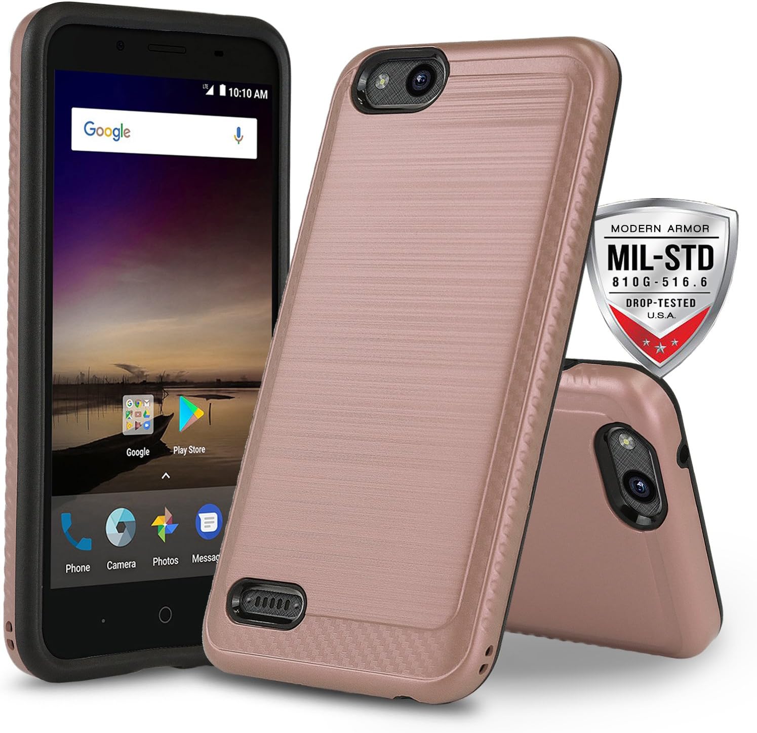 CasemartUSA Phone Case for [ZTE ZFIVE G LTE (Z557BL) / ZTE ZFIVE C LTE (Z558VL)], [Modern Series][Rose Gold] Shockproof Impact Resistant Cover (Tracfone, Simple Mobile, Straight Talk, Total Wireless)