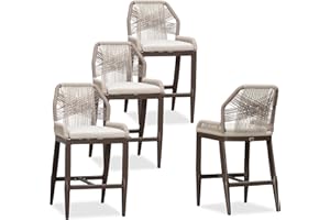 PURPLE LEAF Patio Bar Stool Counter Height Set of 4 Outdoor Rattan Chairs with Back Modern Aluminum Woven Barstools for Garden Indoor Kitchen Coffee