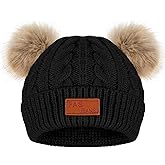 CIATBYYJ Toddler Warm Beanie Kids Winter Hat Baby Knitted Soft Beanie Cute Toddler Winter Pom Poms Hat for Girls Boys(Pink)