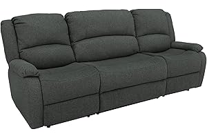 RecPro Charles 94" Double Recliner RV Sofa with Convertible Console | Zero Wall Reclining Sofa for Camper | Wall Hugger Couch | Fifth Wheel Theater Seating | Replacement RV Furniture | Fossil Cloth
