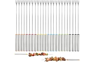 Leitungg 24PCS Fondue Forks, Stainless Steel Fondue Fork 24cm Long Fondue Skewers with Heat Resistant Handle for Fondue Roast