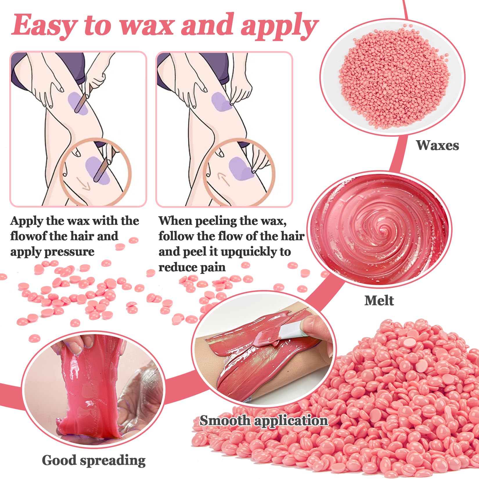 Sukh Hard Wax Beads for Hair-Removal - 430g, Pink, Rosin-Free, Moisturizing, Gentle on Skin, Avoids Razor Burn, Unisex, for Back, Legs, Armpit, Bikini Line, Arms, Body