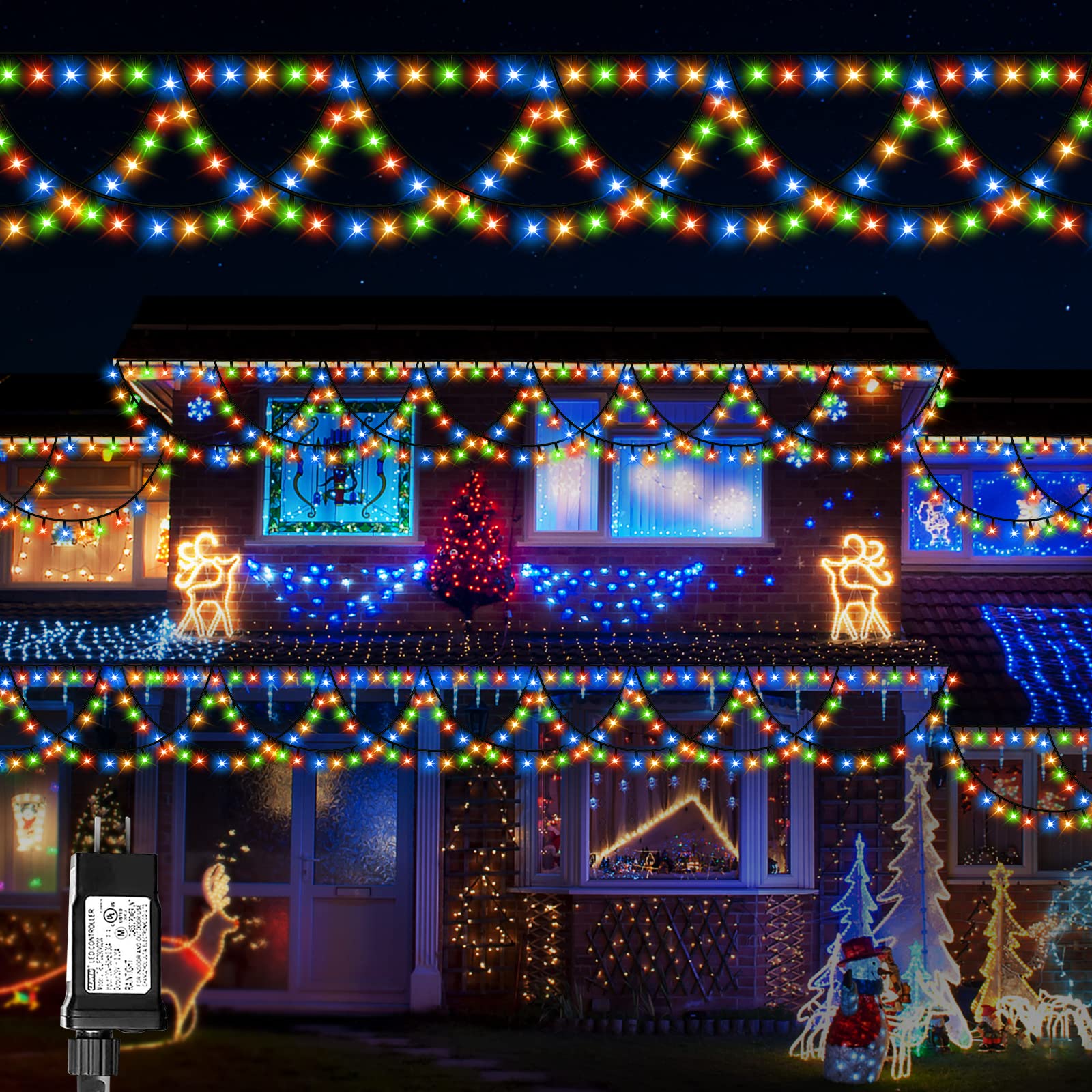 Photo 1 of XTF2015 Christmas Lights Outdoor Color Changing 40FT 380 LED Christmas String Lights Extendable 8 Modes, Waterproof Half Round Christmas Lights for House Roof Eaves Garden Patio(Multicolor)