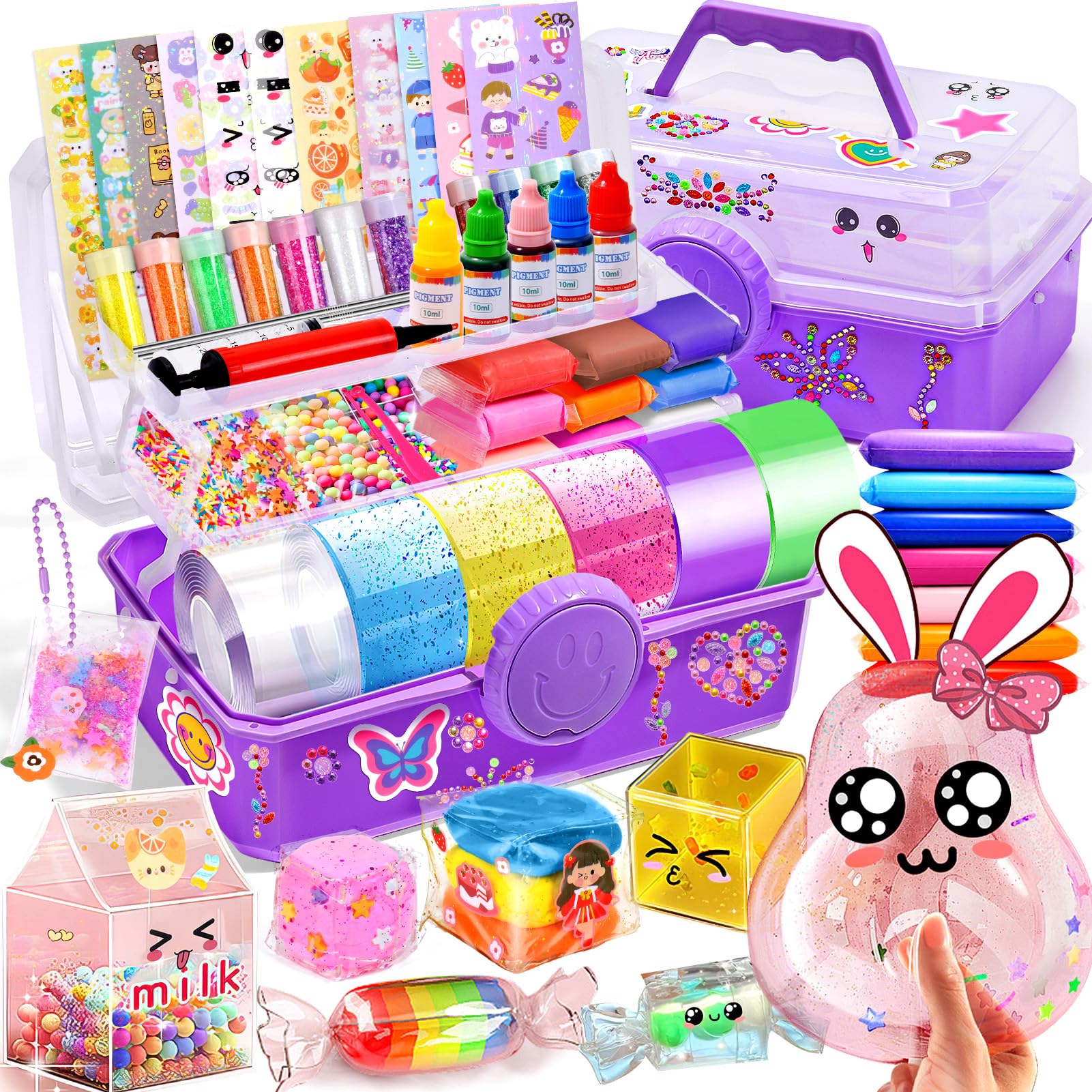 vamei Nano Tape Bubbles Kit Craft Box for Kids with Nano Magic Tape, Clay, Beads, Kawaii Stickers and Accessories for Making Bubbles Nanotape Arts and Crafts Decompression Gifts for Kids Girls Boys