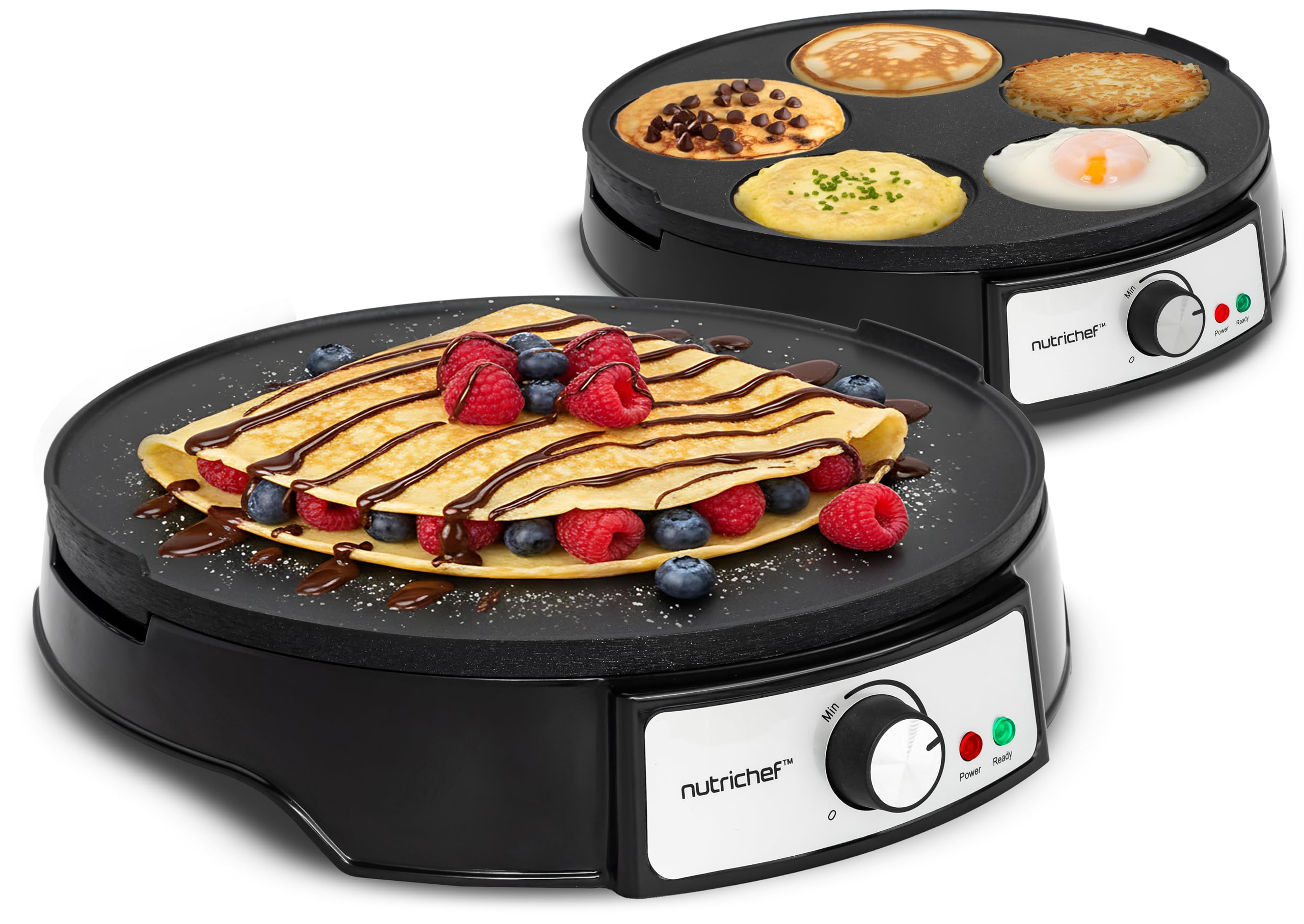 Photo 1 of **USED, DAMAGED** NutriChef Electric Crepe Maker & Griddle Cooktop | Nonstick Reversible 12 Inch Hot Plate with LED Indicator Lights & Adjustable Temperature Control | Wooden Spatula & Batter Spreader Included