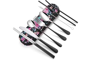 TOPBOOC Travel Utensils,Reusable Silverware Set To Go Portable Cutlery Set with a Waterproof Carrying Case for Lunch Boxes Workplace Camping Picnic (GraBlack)