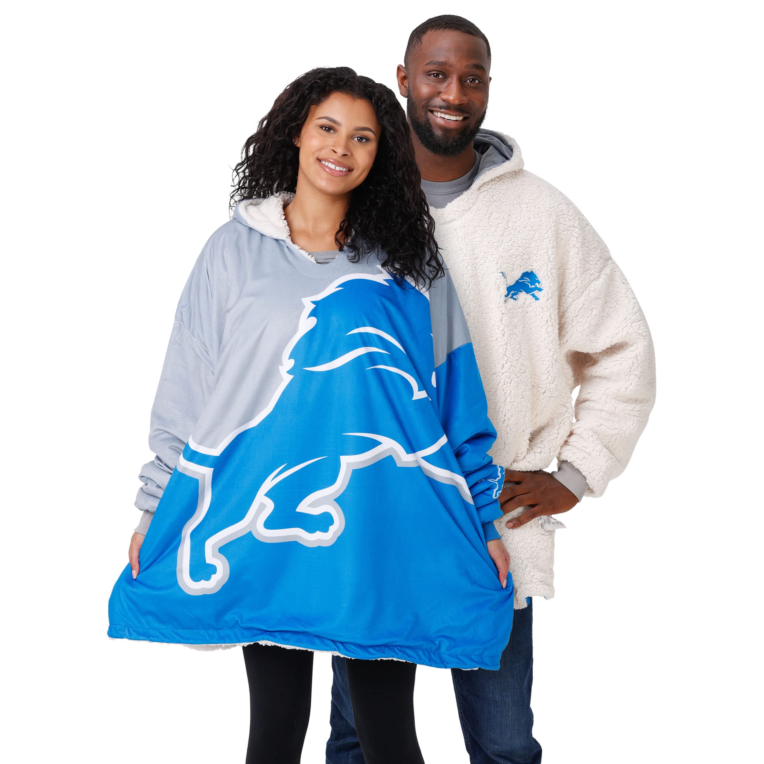 FOCO NFL Detroit Lions Unisex Reversible Oversized Sherpa Hoodeez", "Colorblock", "One Size (HDONFSMURBUSQVC) Image