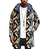 YZCX Mens Graphic Long Cardigan Hoodies Full Zip Up Long Sherpa Coats Casual Fashion Fleece Lined Jackets with Pockets