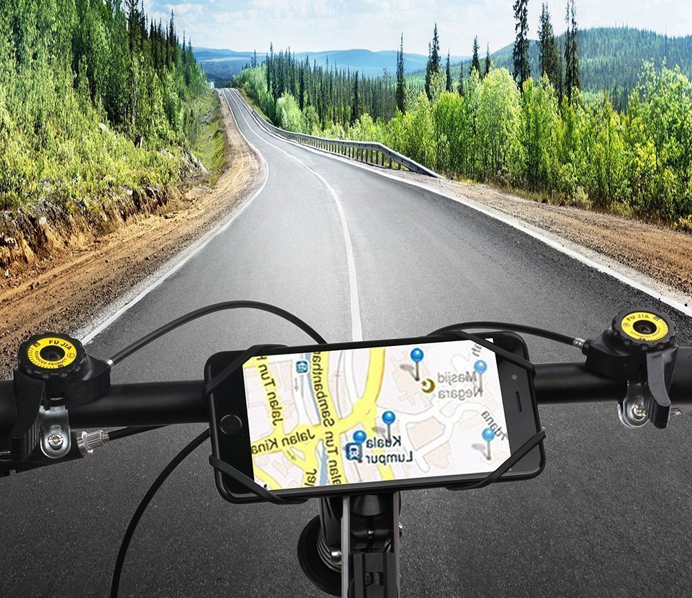 Bike Silicone Strap Mount Holder,Motorcycle by Phone Mount by Askari for iPhone X/8Plus/8/7Plus/7/6S, Galaxy S9/S9+,S8+/S8/S7/S6,LG HTC and all 4-6 Inch Smartphones[Black]