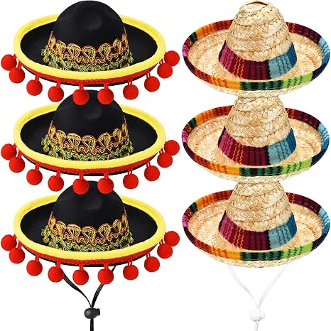 Lot 4 Mini Chapeaux Sombrero Mexicains Colorés - Petits Chapeaux Paille Fiesta Pour Fêtes Thème Mexicain, Carnaval, Anniversaire & Décorations