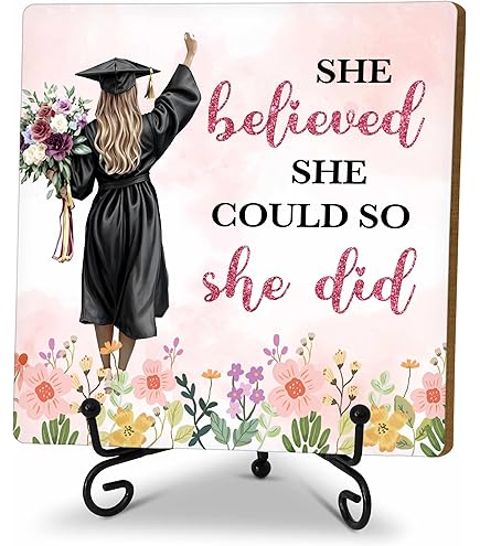 She Believed She Could So She Did Acrylic Sign - Graduation & New Job Gift For Women With Wooden Stand