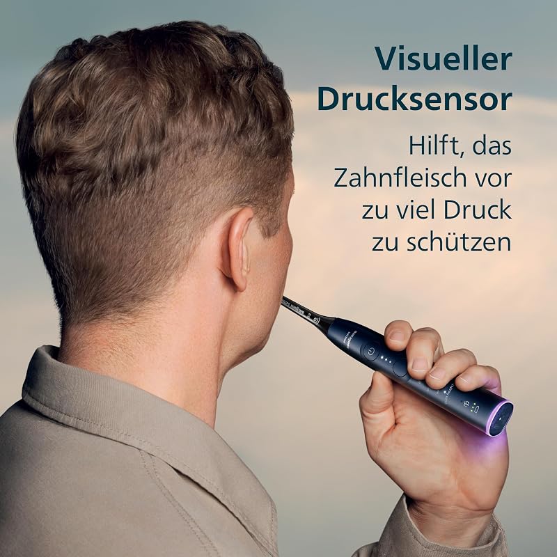 Sonicare 7100 elektrische Zahnbürste, Schallzahnbürste mit App, 4 Putzmodi, 3 Intensitätsstufen, Andruckkontrolle, EasyStart, SmarTimer, Marineblau, Modell HX7423/01 [Neue Technologie]