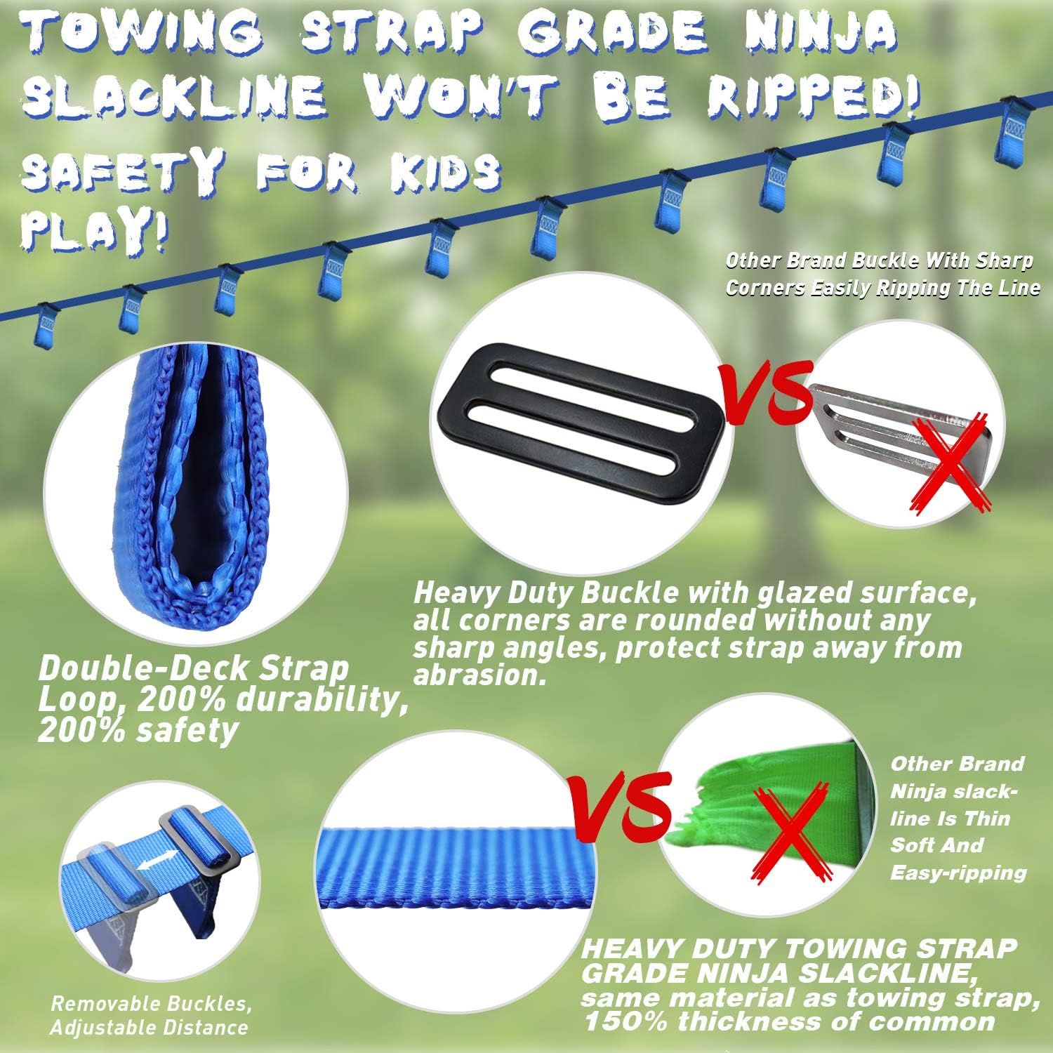 Rainbow Craft 50ft Ninja Warrior Obstacle Course for Kids - Ninja Slackline with 17 Removable Buckle Loops, Ninja Course Training Equipment, 12 Ninja Accessories, Ninja Course for Kids Outside: Toys & Games