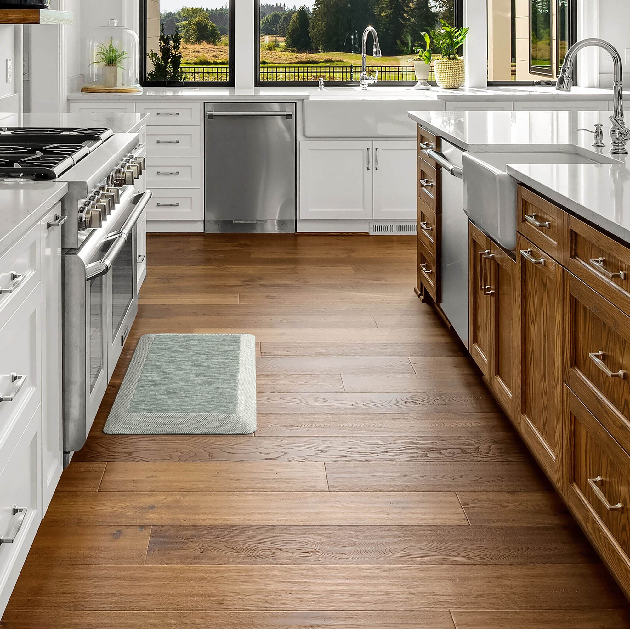 Martha Stewart Mira Modern Heathered Solid Anti-Fatigue Air-Infused Kitchen Mat, Mint Green, 19.6