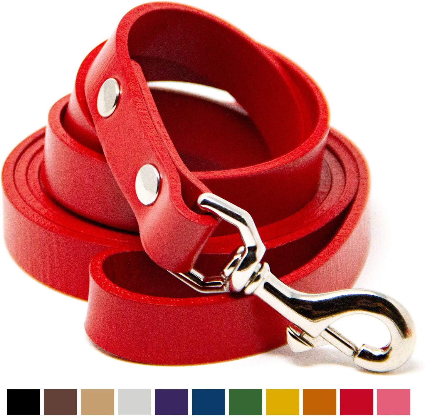 Logical Leather Dog Leash - 6 Foot Heavy Duty Full Grain Leather Lead; Best for Training - Red