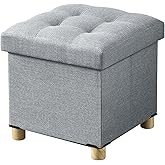 BRIAN & DANY Ottoman with Storage, Small Storage Ottoman for Dorm, Linen Folding Ottoman Foot Stool with Legs for Living Room and Bedroom, 15"x15"x15" - Light Gray