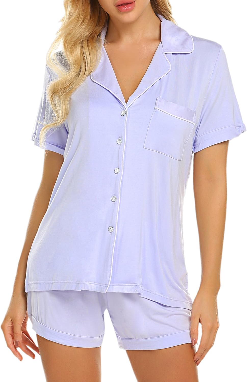 Ekouaer Pajamas Set Short Sleeve Sleepwear Womens Button Down Nightwear Soft Pj Lounge Sets XS-XXL