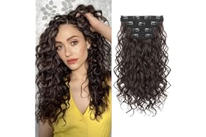 REECHO Curly Hair Extensions, 4PCS 16 inch Clip in Hair Extensions Lace Weft Short Curly Hair Extensions Clip Ins Invisible Natural Hairpieces for Women, Chocolate Brown