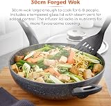 Tower Cerastone Induction Wok Pan 30 cm with Glass Infuser Lid Graphite view 3