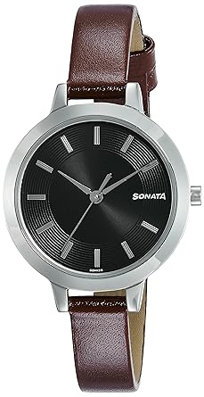 Sonata Steel Daisies Analog Black Dial Women's Watch-8141SL01