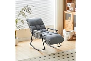 KAIHAOWIN Rocking Chair, Nursery Glider Chair with Adjustable High Back and Foot Rest, Stylish Rocking Armchair with Pocket, Comfy Upholstered Lounge Glider Chair for Livingroom, Bedroom, Black Gray