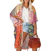Women Kimono Beach Coverups Summer Bathing Suits Cover Up Cardigan Swimwear | ROSEMIA chiffon kimono open front cardigans, plus size cover ups for swimwear, casual loose resort wear, beach outfits