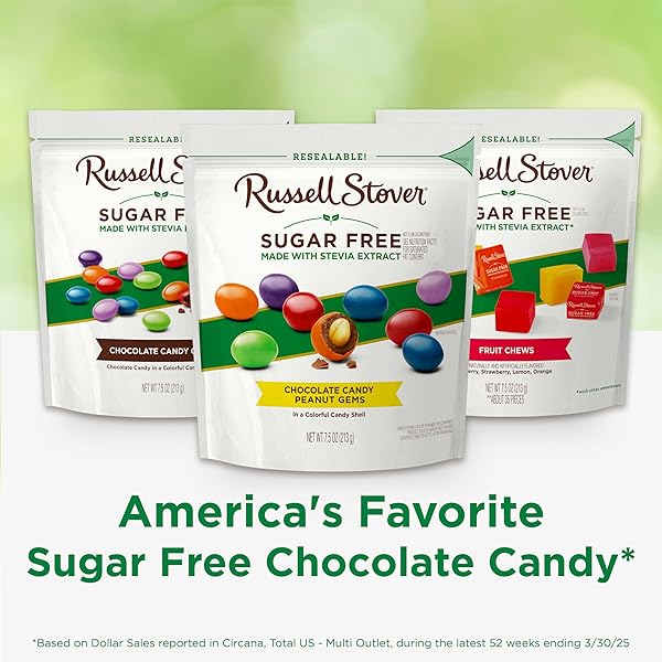 RUSSELL STOVER SUGAR FREE CHOCOLATE CANDY COATED PEANUT GEMS, 7.5 OUNCE BAG