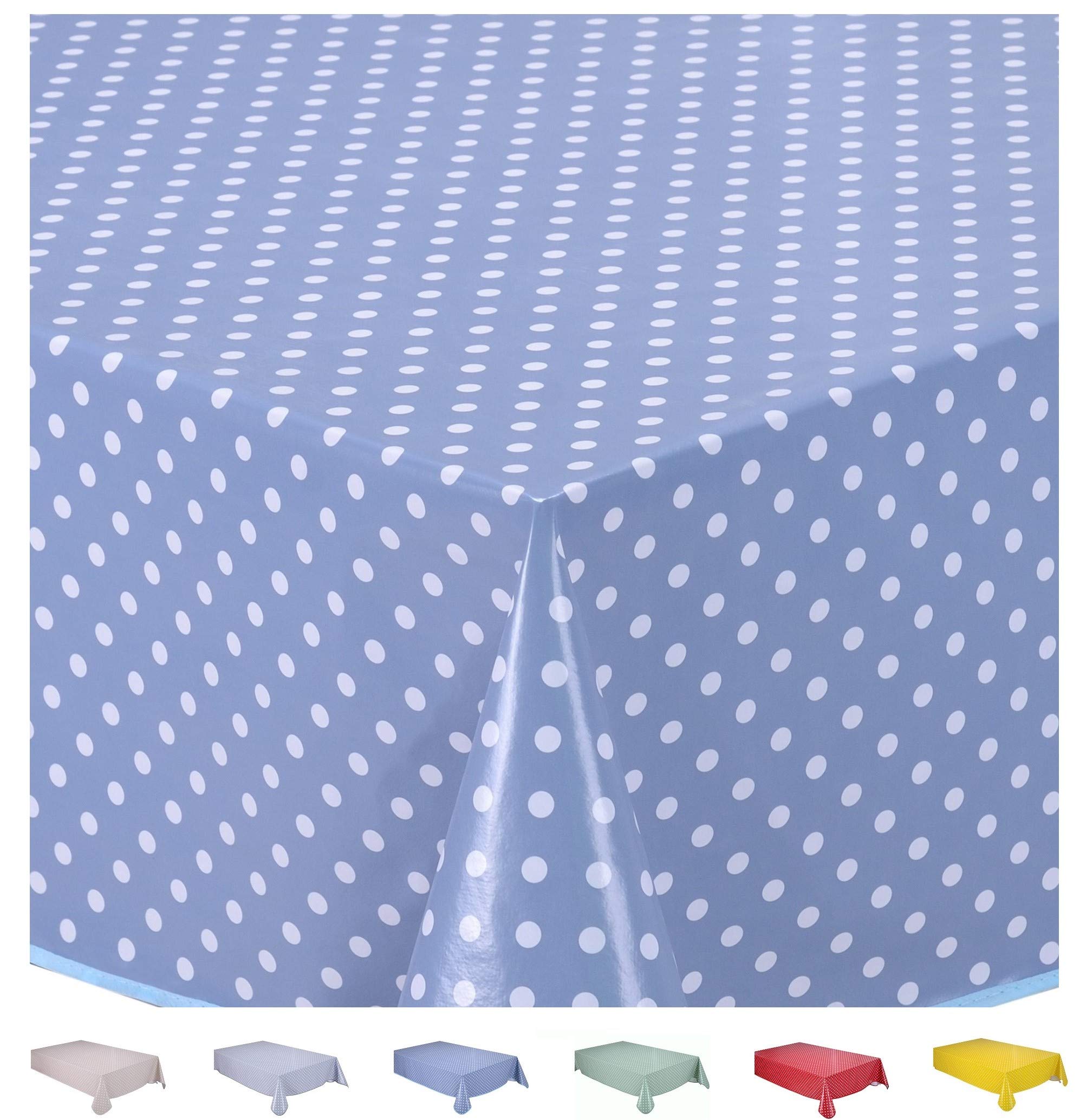 Home Direct Rectangular Oilcloth PVC Wipe Clean Tablecloth 140cm x 200cm 55x78 Small Polka Dot (Blue Grey)