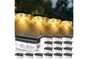 Herzila 16 Pack Solar Fence Lights, Waterproof Outdoor Solar Step Lights Fence Lights Solar Powered for Outside, Step, Fence, Deck, Stair, Pool and Yard, Warm White