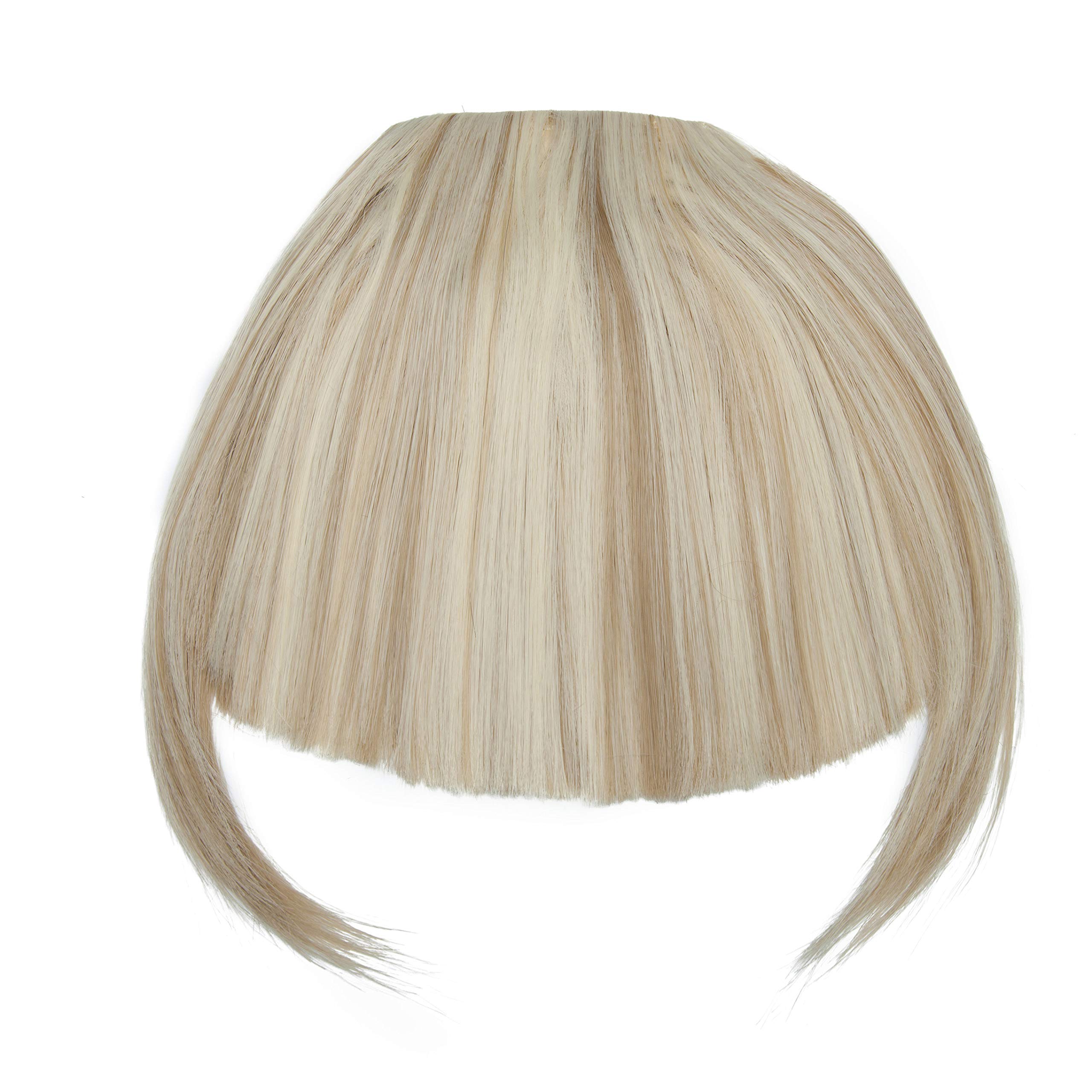 Synthetic Straight Bangs - Ash Blonde & Bleach Blonde - Clip In On Hair Extensions Front False Bang Fringe Hairpiece For Women Beauty