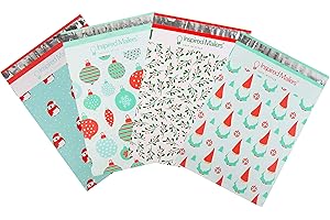 Inspired Mailers - Christmas Poly Mailers 10x13 Holiday Variety Pack of 40-10 each: Gnomes, Penguins, Mistletoe, Ornaments Shipping Envelopes (10x13, 40 Pack)