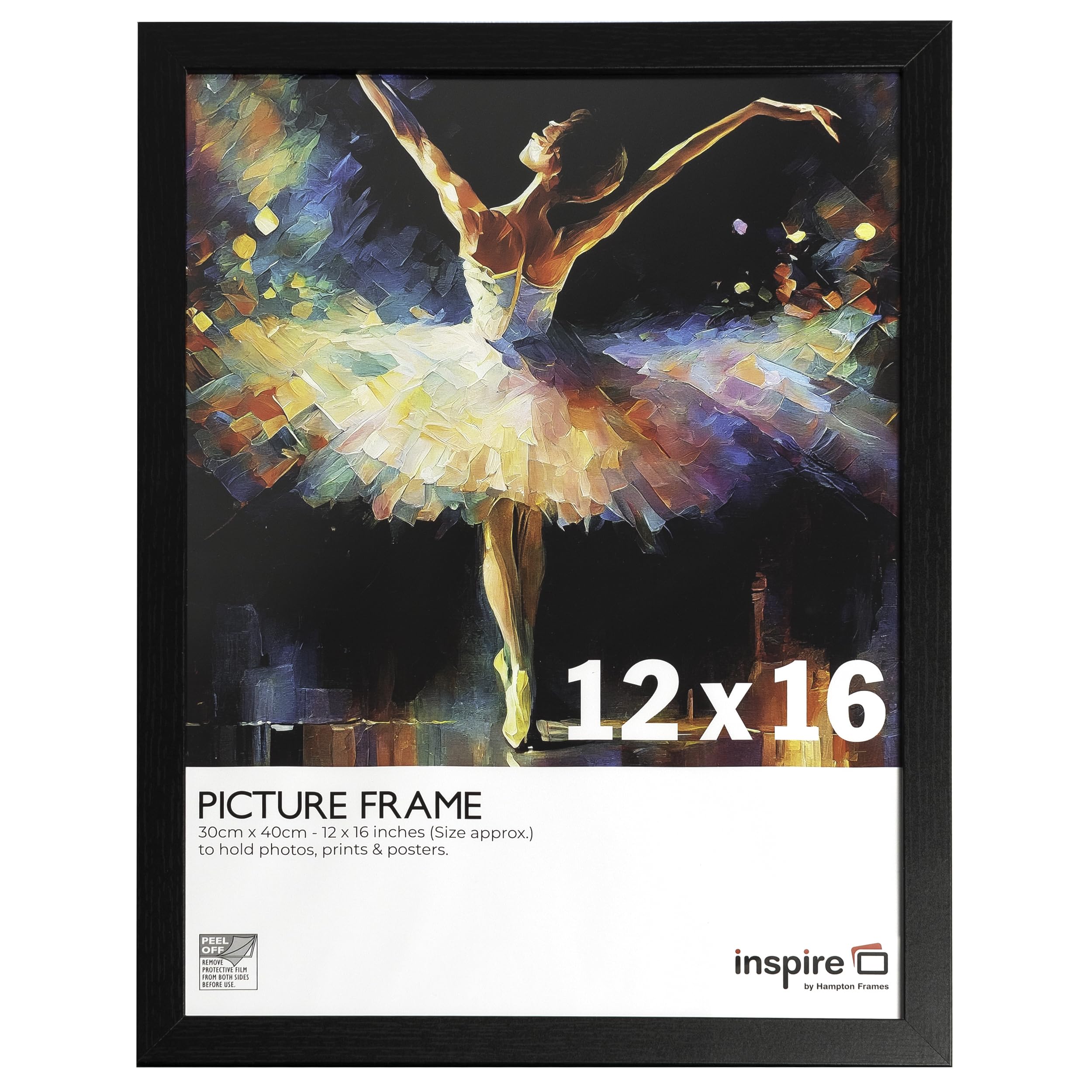inspire by Hampton Frames | CAMBRIDGE Poster Frame | 12x16 (30.4x40.6cm), Black, Engineered Wood, Acrylic Front | Wall Mount, Landscape or Portrait | Modern Home Décor Display