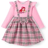 Disney Minnie Frozen Gwen Princess Jessie Toddler Girl Overall Dress 3M-6Y | Official Licensed, Fixed Suspender, Ruffle Top, Elastic Waist, Plaid&amp; Floral Pattern, Cute 3D Bow, Soft Fabric, Birthday Gift