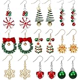 Hicarer 9 Pairs Christmas Earrings for Women Holiday Earrings Bell Christmas Trees Snowflakes Xmas Earring Bulk Drop Earring for Women Thanksgiving Xmas Jewelry Gifts