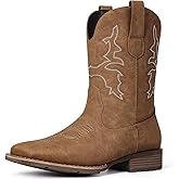 Suokdil Cowboy Boots for Men - Men's Western Boots with Embroidery, Slip Resistant Square Toe Chunky Heel, Durable and Fashionable Retro Classic Footwear for Spring and Fall