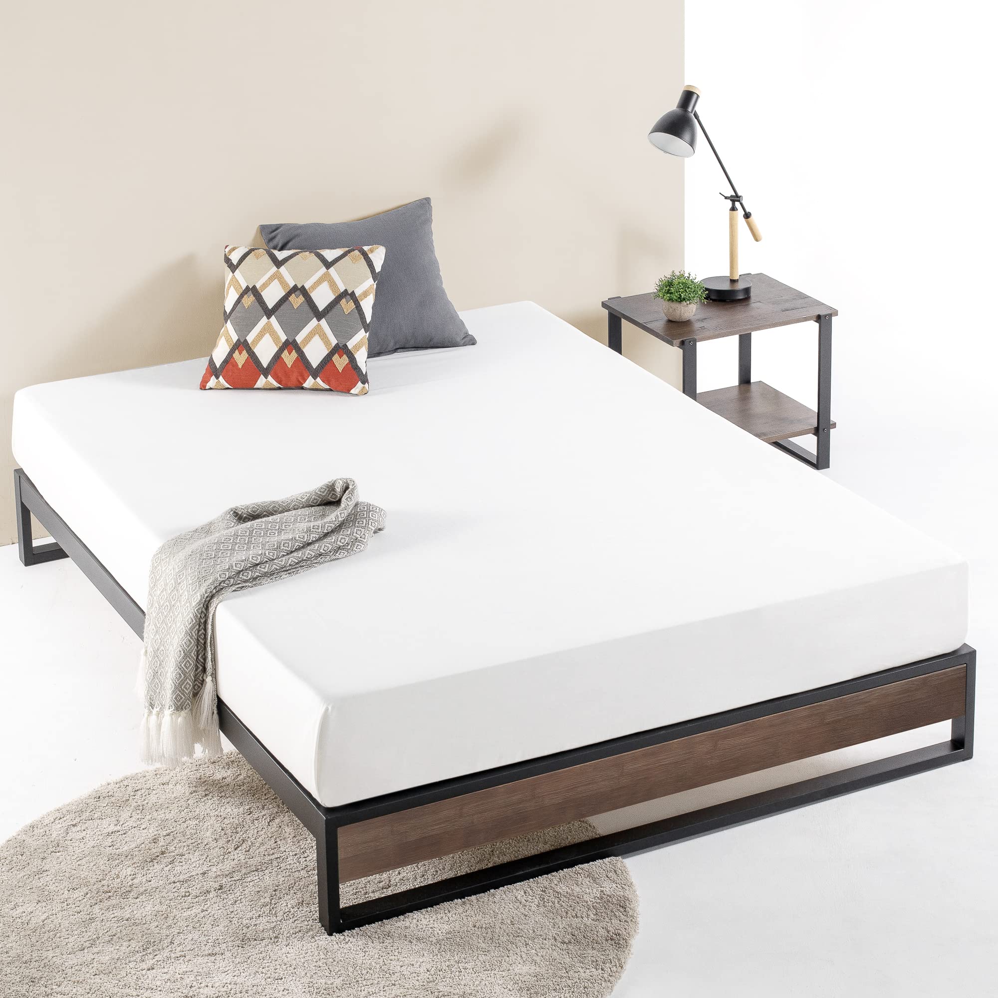 Photo 1 of **DIRT**ZINUS Good Design Award Winner Suzanne 10 Inch Bamboo and Metal Platforma Bed Frame, No Box Spring Needed, Wood Slat Support, Grey Wash, King