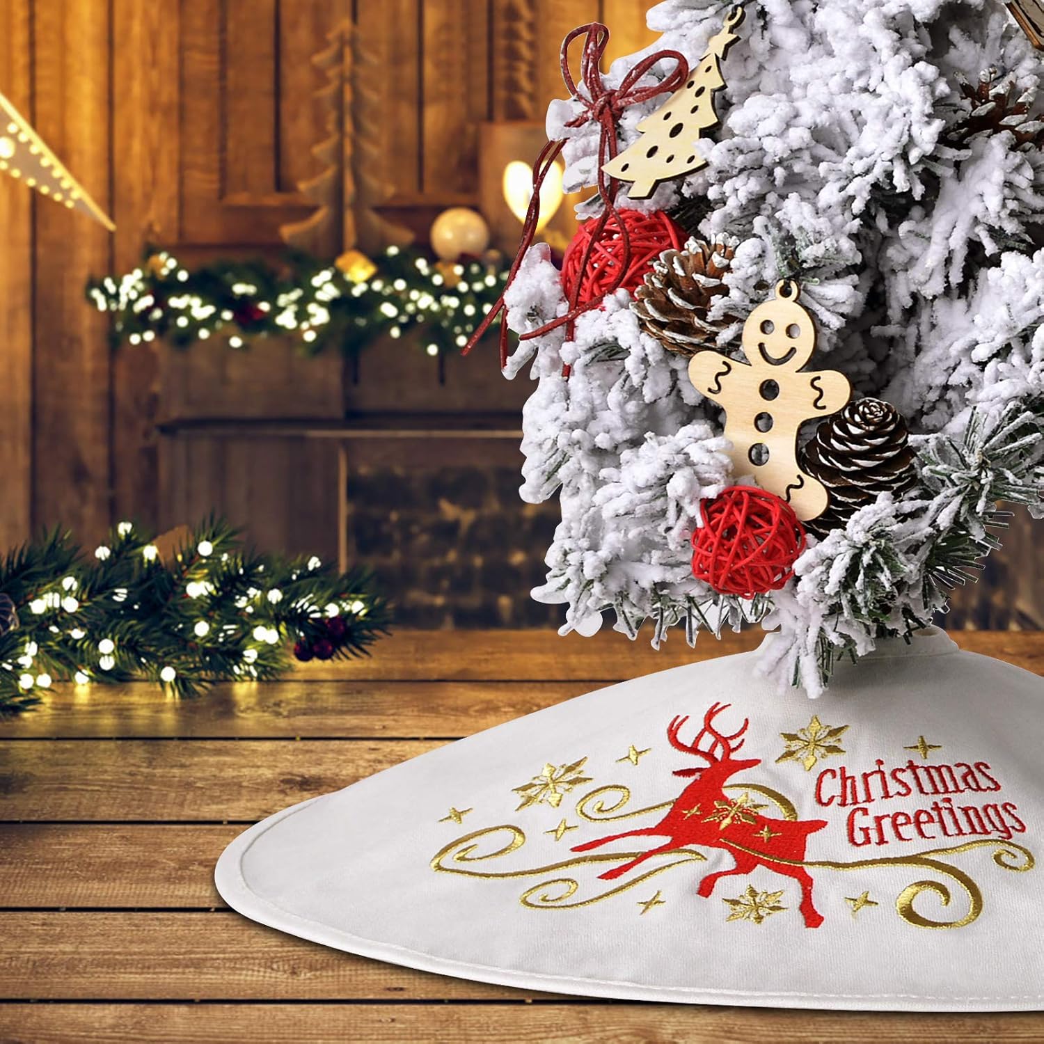yuboo Mini Tree Skirt, 15 Inches Small Christmas Tree Skirt Embroidered Elk for Xmas Decorations: Home & Kitchen