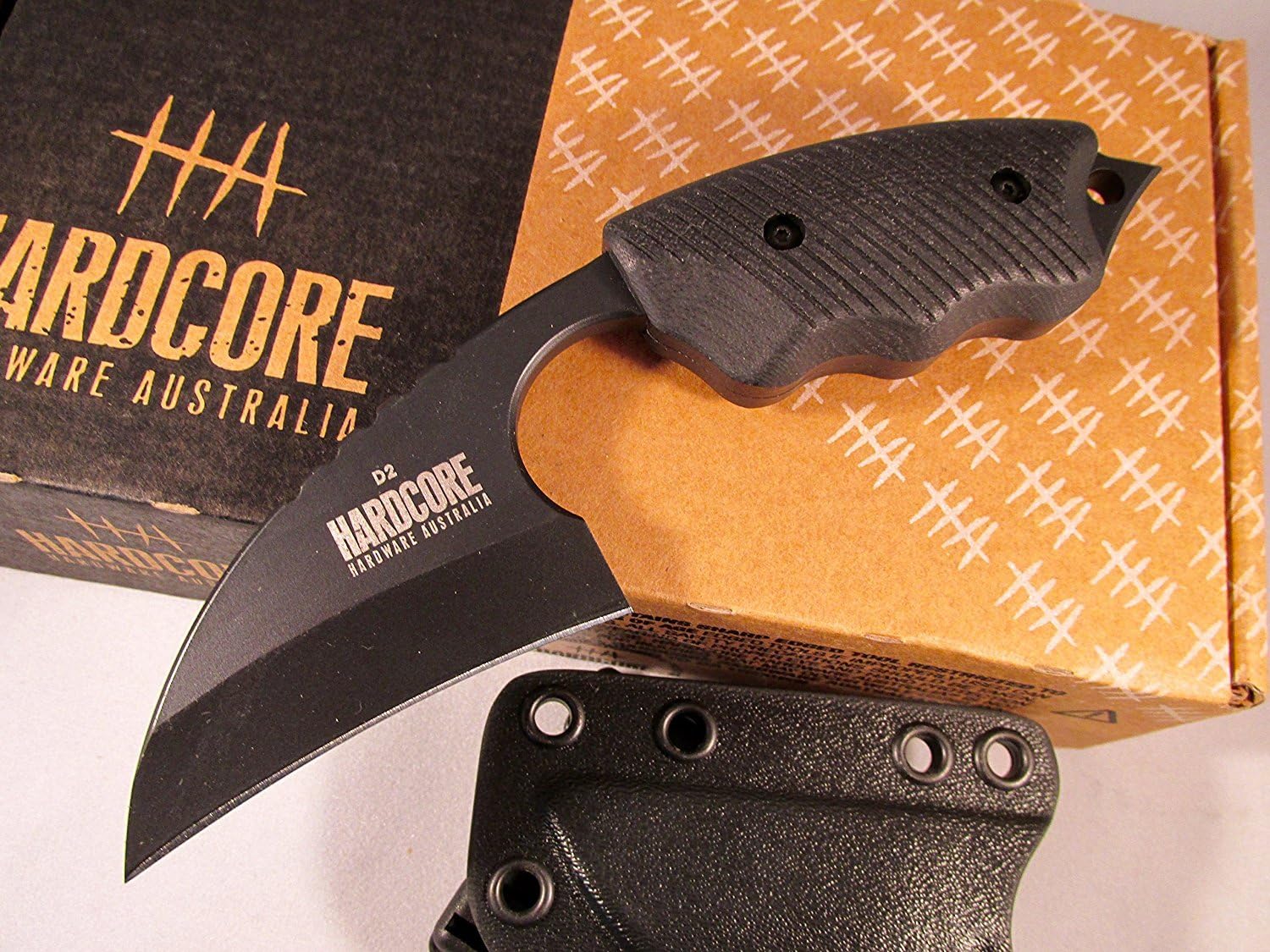Hardcore Hardware Australia LFK-01G Tactical Knife Black Teflon Finish Black G-10 Handle Kydex Sheath