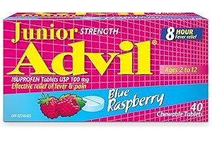 Advil Junior Strength Ibuprofen 100 mg Tablets USP Blue Raspberry 40 Chewable Tablets