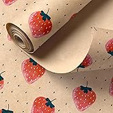 RUSPEPA Strawberry Wrapping Paper Roll, Mini Roll, Kraft Wrapping Paper with Strawberry Design Great for Boys Girls, Birthday Party, Baby Shower, 17 Inches x 32.8 Feet