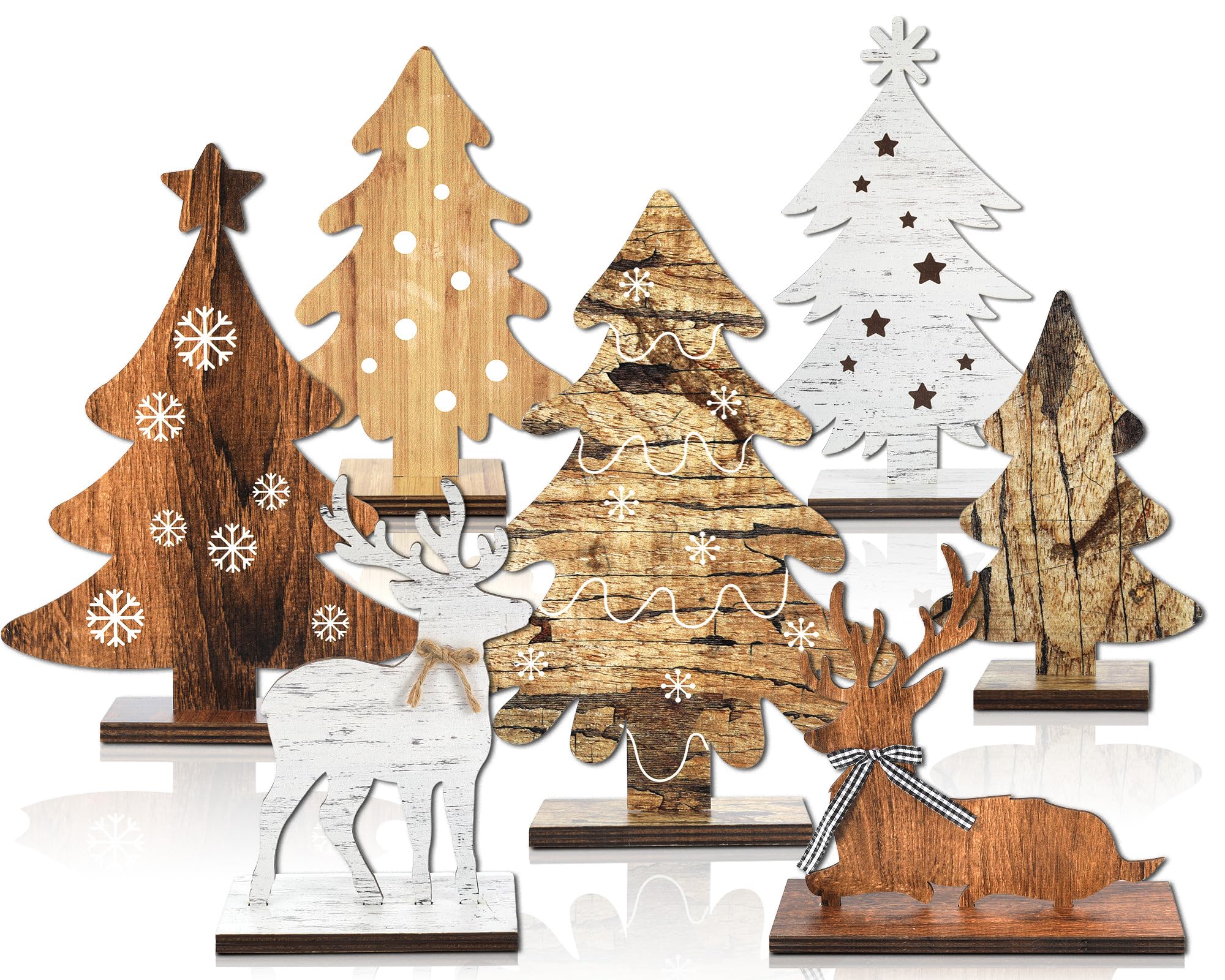 Photo 1 of 7Pcs Rustic Christmas Decor Wooden Christmas Trees Reindeer Indoor Table Wood Sign Centerpiece Xmas Tabletop Decor Xmas Table Decors Gifts for Winter Holiday Home Office Shelf Desk Tiered Tray Display