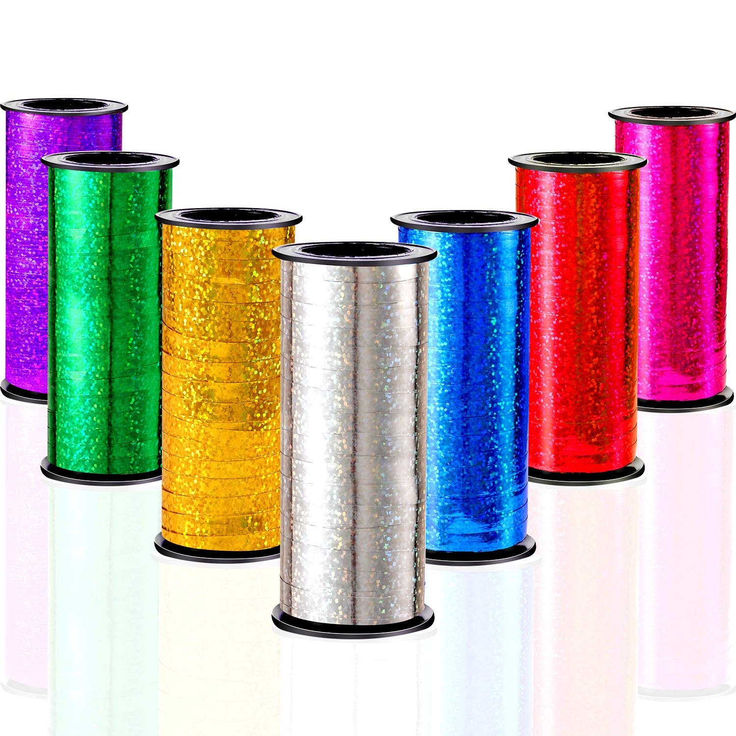 Geviro 7 Pack Crimped Curling Ribbon Metallic Balloon Ribbon Shiny Wrapping Ribbon for Wedding, Birthday Party,Baby Shower, Crafts