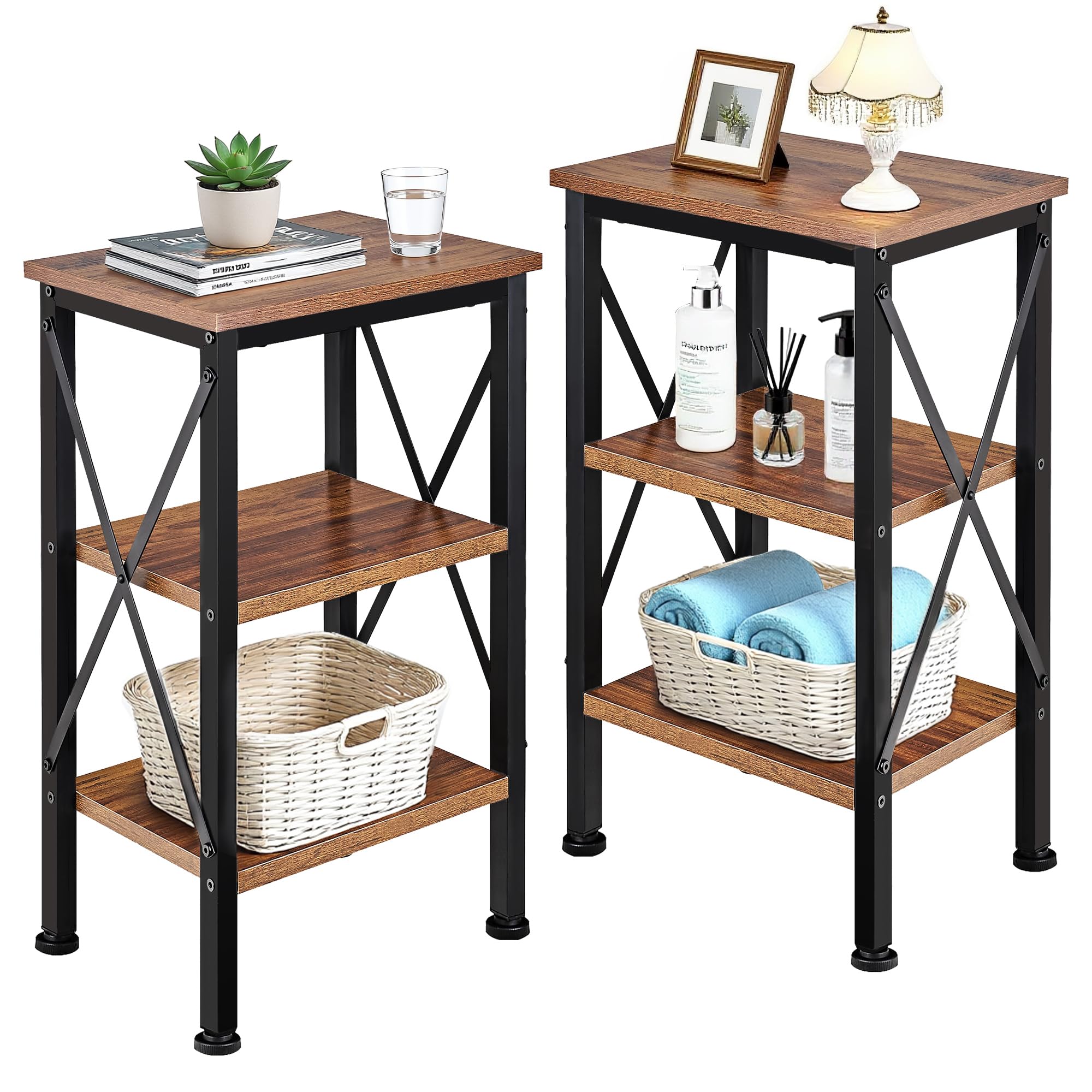 VECELO Modern Nightstands X-Design Side End Table Night Stand with Storage Shelf for Bedroom,Living Room,Set of 2 (Brown A2) Image