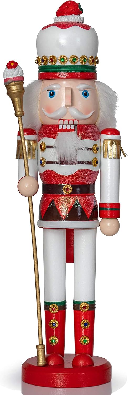 Nutcrackers - Ornativity Strawberry Toy Soldier Nutcracker - Wooden Strawberry Hat with Cupcake Scepter King Theme Christmas Nutcracker Figure Holiday Decoration