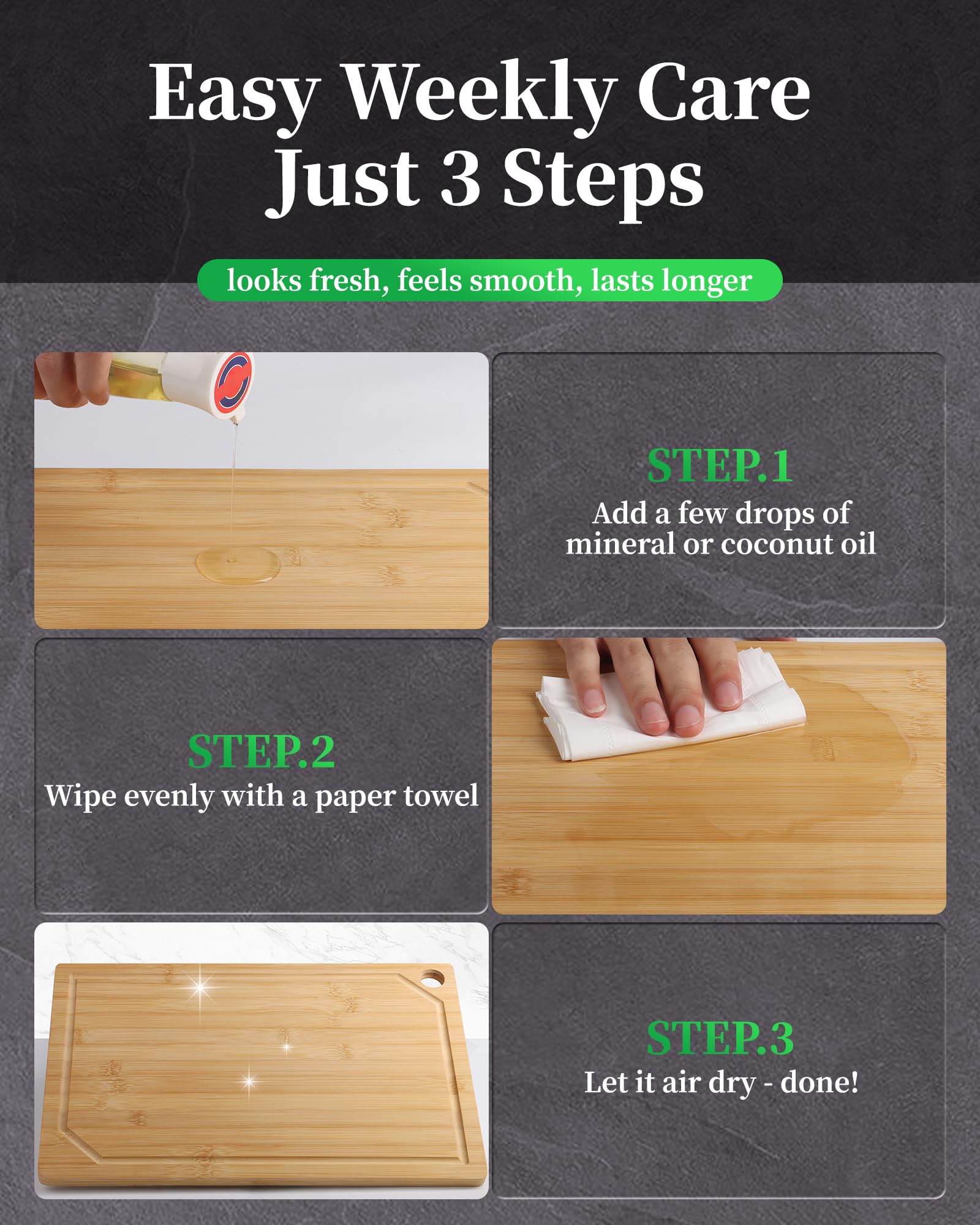 Kitsure Bamboo Cutting Board - Multi-Sizes Wooden Cutting Boards for Kitchen, Convenient Kitchen Essentials with Deep Juice Grooves, Natural Cutting Board for Chopping & Serving, 15.0