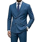 YND Men's 2 Piece Double-Breasted Suit, Slim Fit Stripe Tuxedo Set with Tie, Party Wedding Dress Blazer, Tux and Trousers