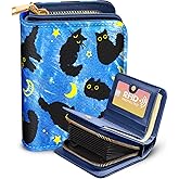 Bistup Credit Card Holder Wallet for Women Cute Leather Ladies Teen Girls Female Cardholder Wallets Accordion Purse Small Medium Aesthetic Print Cat Modern Design Rfid Zipper Around