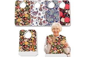 EpoBob 4 Pack Terry Cloth Adult Bibs with Crumb Catcher, Washable Adjustable Adult Bibs for Unisex Men Women Elderly Seniors